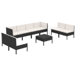 Set Divani da Giardino 9 pz con Cuscini in Polyrattan Nero