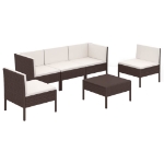 Set Divani da Giardino 6 pz con Cuscini in Polyrattan Marrone