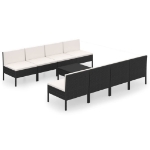 Set Divani da Giardino 9 pz con Cuscini in Polyrattan Nero