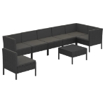 Set Divani da Giardino 8 pz con Cuscini in Polyrattan Nero