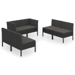 Set Divani da Giardino 6 pz con Cuscini in Polyrattan Nero