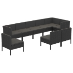 Set Divani da Giardino 9 pz con Cuscini in Polyrattan Nero