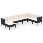 Set Divani da Giardino 8 pz con Cuscini in Polyrattan Nero