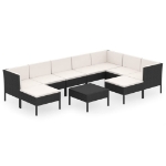 Set Divani da Giardino 10 pz con Cuscini in Polyrattan Nero