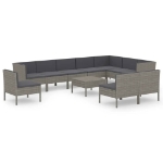 Set Divani da Giardino 11 pz con Cuscini in Polyrattan Grigio