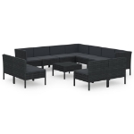 Set Divani da Giardino 12 pz con Cuscini in Polyrattan Nero