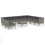 Set Divani da Giardino 11 pz con Cuscini in Polyrattan Grigio