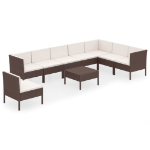 Set Divani da Giardino 9 pz con Cuscini in Polyrattan Marrone