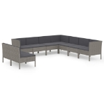 Set Divani da Giardino 9 pz con Cuscini in Polyrattan Grigio