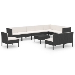 Set Divani da Giardino 11 pz con Cuscini in Polyrattan Nero