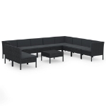 Set Divani da Giardino 11 pz con Cuscini in Polyrattan Nero