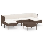 Set Divani da Giardino 7 pz con Cuscini in Polyrattan Marrone