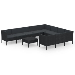 Set Divani da Giardino 11 pz con Cuscini in Polyrattan Nero