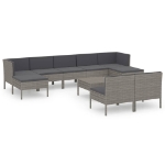 Set Divani da Giardino 10 pz con Cuscini in Polyrattan Grigio