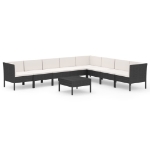 Set Divani da Giardino 9 pz con Cuscini in Polyrattan Nero