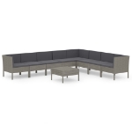 Set Divani da Giardino 9 pz con Cuscini in Polyrattan Grigio