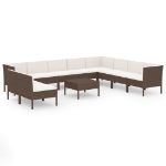 Set Divani da Giardino 11 pz con Cuscini in Polyrattan Marrone