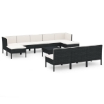 Set Divani da Giardino 11 pz con Cuscini in Polyrattan Nero