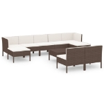 Set Divani da Giardino 10 pz con Cuscini in Polyrattan Marrone