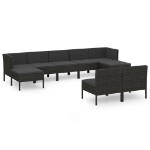 Set Divani da Giardino 9 pz con Cuscini in Polyrattan Nero