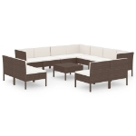 Set Divani da Giardino 12 pz con Cuscini in Polyrattan Marrone