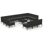 Set Divani da Giardino 14 pz con Cuscini in Polyrattan Nero