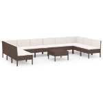 Set Divani da Giardino 11 pz con Cuscini in Polyrattan Marrone