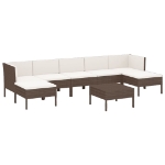 Set Divani da Giardino 8 pz con Cuscini in Polyrattan Marrone