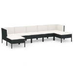 Set Divani da Giardino 7 pz con Cuscini in Polyrattan Nero