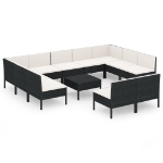 Set Divani da Giardino 12 pz con Cuscini in Polyrattan Nero