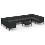 Set Divani da Giardino 11 pz con Cuscini in Polyrattan Nero