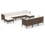 Set Divani da Giardino 10 pz con Cuscini in Polyrattan Marrone