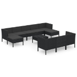 Set Divani da Giardino 11 pz con Cuscini in Polyrattan Nero