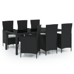 Set da Pranzo da Giardino 7 pz con Cuscini in Polyrattan Nero