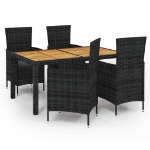 Set da Pranzo da Giardino 5 pz con Cuscini in Polyrattan Nero