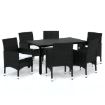 Set da Pranzo da Giardino 7 pz Nero con Cuscini in Polyrattan