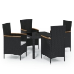 Set da Pranzo da Giardino 5 pz con Cuscini in Polyrattan Nero