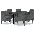 Set da Pranzo da Giardino 7 pz con Cuscini in Polyrattan Grigio