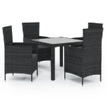 Set da Pranzo da Giardino 5 pz con Cuscini in Polyrattan Nero