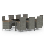 Set da Pranzo da Esterno 9 pz con Cuscini in Polyrattan Grigio