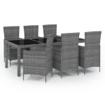 Set da Pranzo per Esterni 7 pz con Cuscini in Polyrattan Grigio