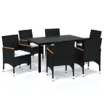 Set da Pranzo per Giardino 7 pz con Cuscini Polyrattan Nero