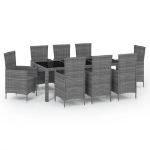 Set da Pranzo da Esterno 9 pz con Cuscini in Polyrattan Grigio