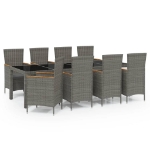 Set da Pranzo da Esterno 9 pz con Cuscini in Polyrattan Grigio