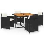 Set da Pranzo per Giardino 5 pz con Cuscini in Polyrattan Nero