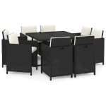 Set da Pranzo da Giardino 9 pz con Cuscini Nero in Polyrattan