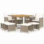 Set da Pranzo da Giardino 9 pz con Cuscini in Polyrattan Beige