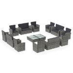 Set Divani da Giardino 16 pz con Cuscini in Polyrattan Grigio