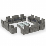 Set Divani da Giardino 16 pz con Cuscini in Polyrattan Grigio