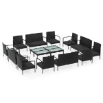 Set Divani da Giardino 16 pz con Cuscini in Polyrattan Nero